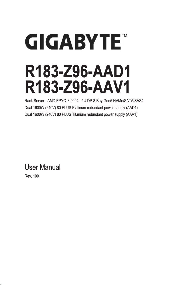 Page 1 de la notice Manuel utilisateur Gigabyte R183-Z96