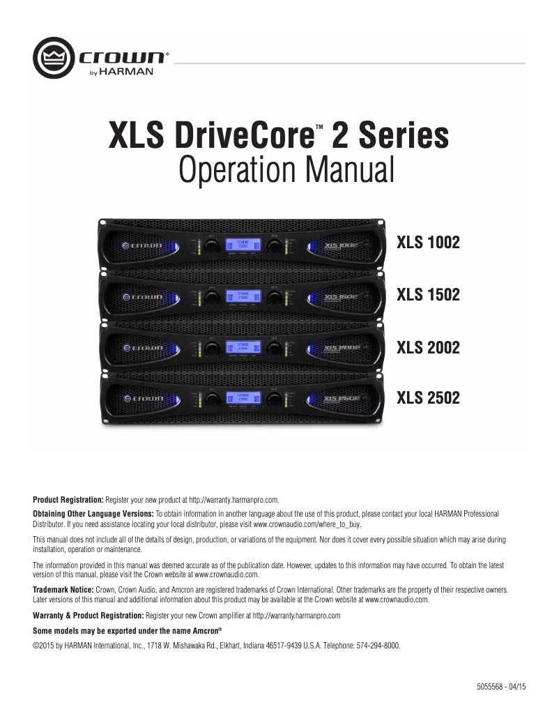 Image de la première page du manuel de l'appareil XLS DriveCore 2 XLS 1002