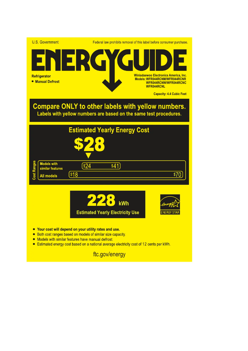 Page n°1 - Label énergétique Winia WFR044RCNR