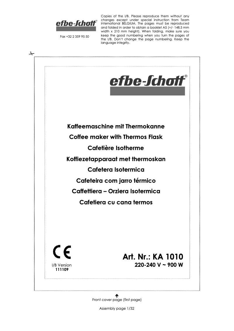 Page n°1 - Manuel utilisateur Efbe-Schott KA 1010