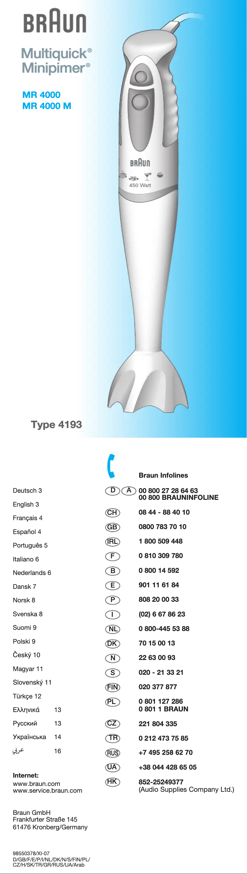 Page 1 de la notice Manuel utilisateur Braun Multiquick 3 MR4000