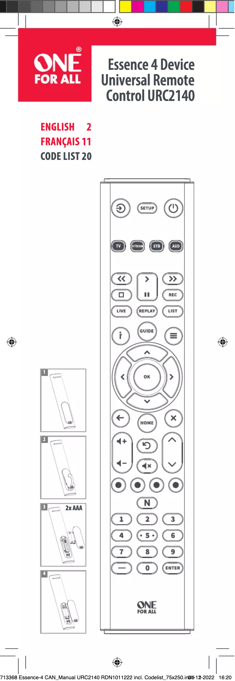Image de la première page du manuel de l'appareil URC 2140