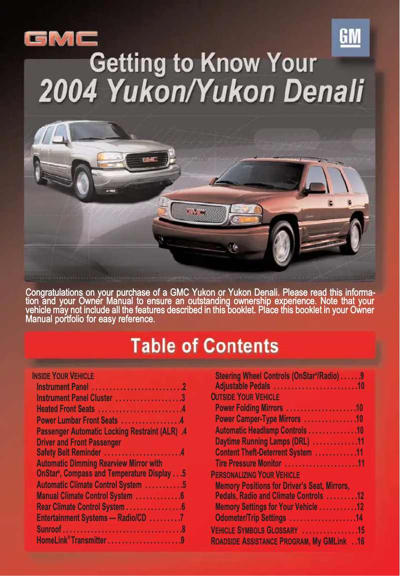 Image de la première page du manuel de l'appareil Yukon XL (2004)