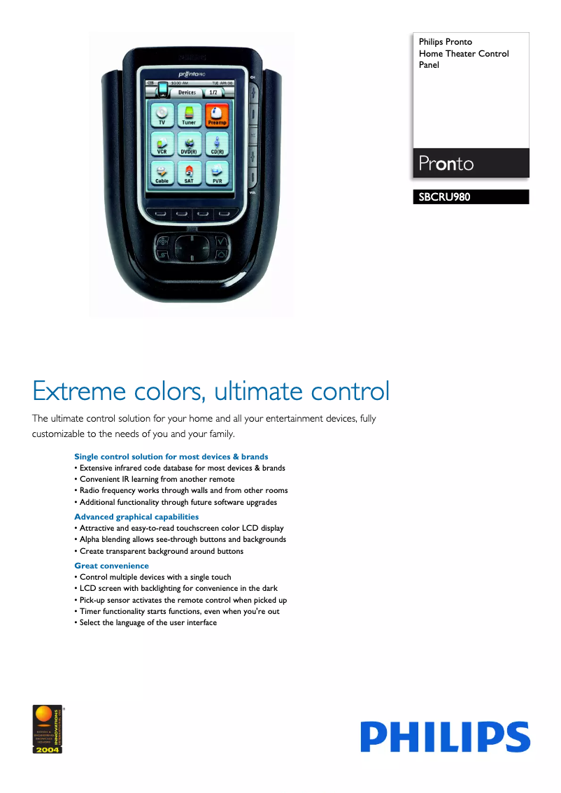 Page n°1 - Fiche technique Philips SBCRU980