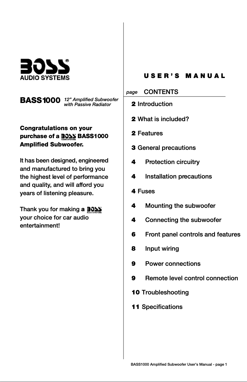 Image de la première page du manuel de l'appareil BASS1000