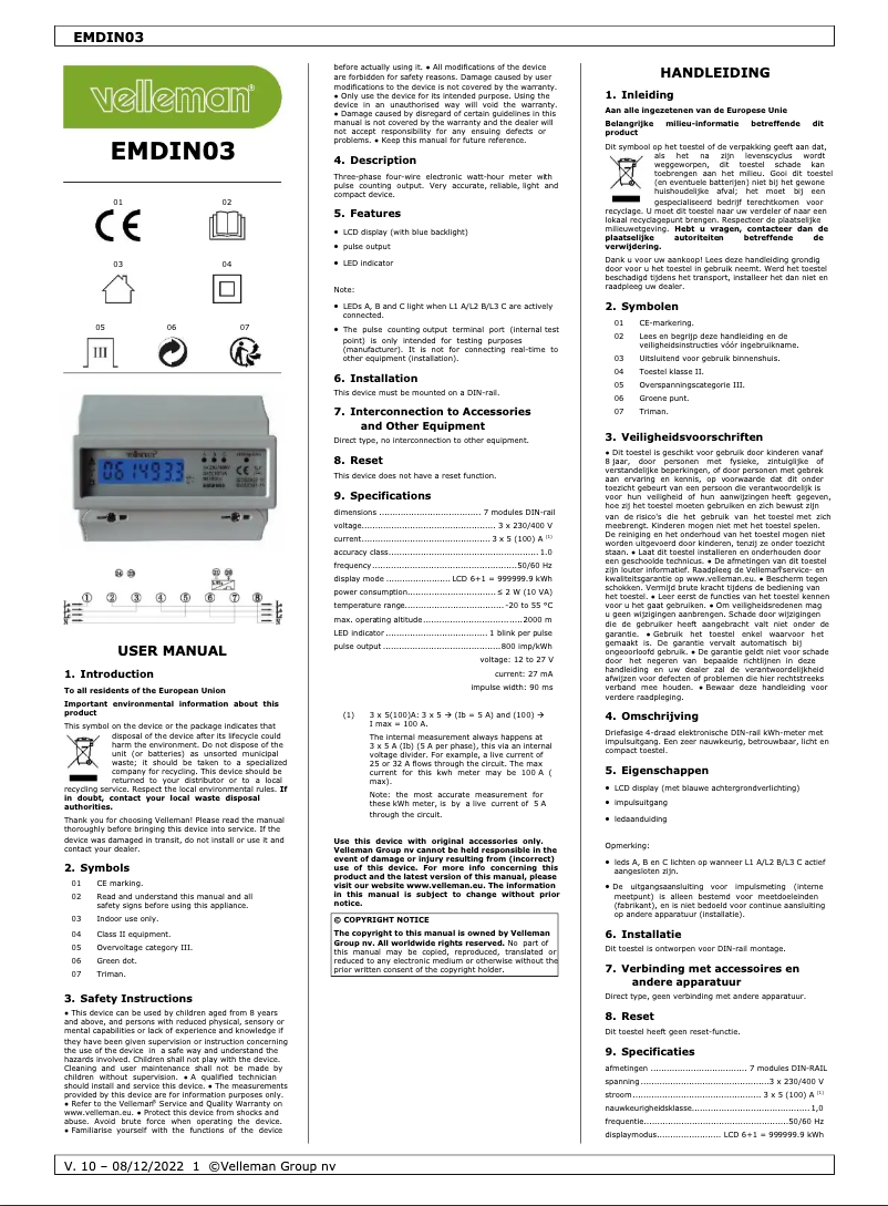 Image de la première page du manuel de l'appareil EMDIN03