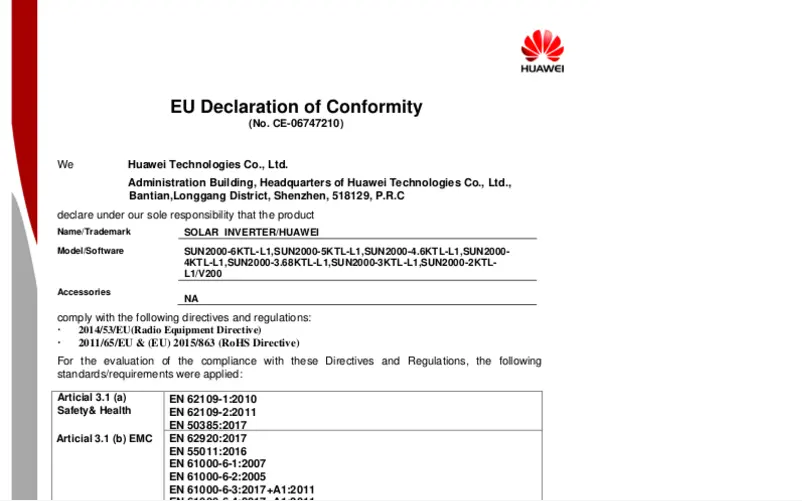 Page 1 de la notice Guide d'installation Huawei SUN2000L 4.6KTL-L1
