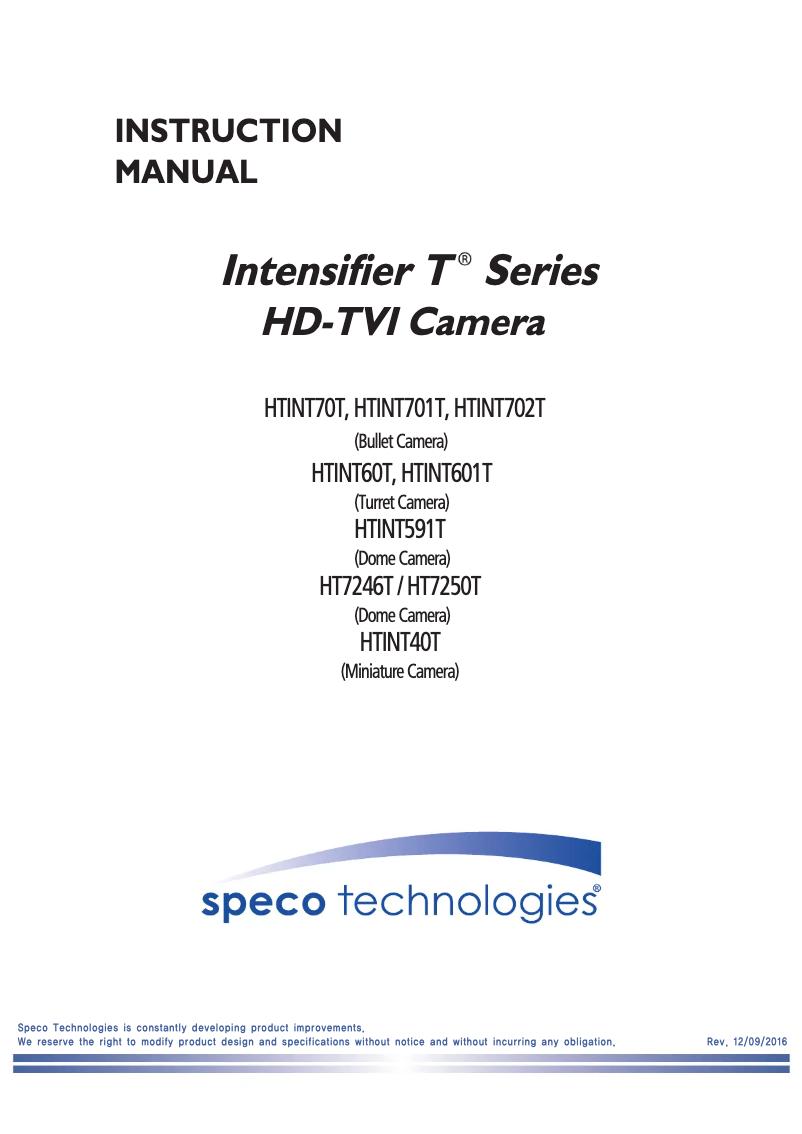 Page 1 de la notice Manuel utilisateur Speco Technologies Intensifier T HTINT60T