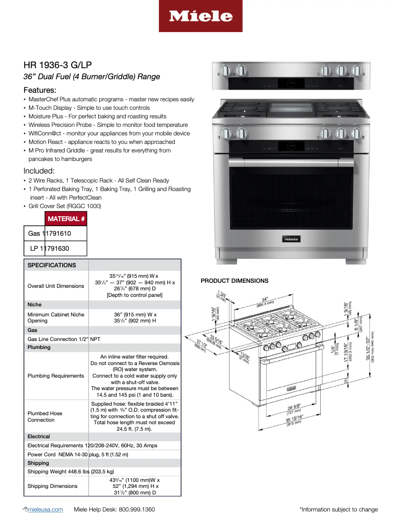 Page n°1 - Fiche technique Miele HR 1936-3 LP