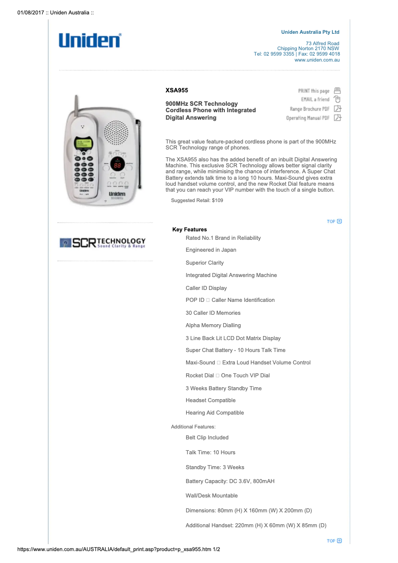 Image de la première page du manuel de l'appareil XSA 955