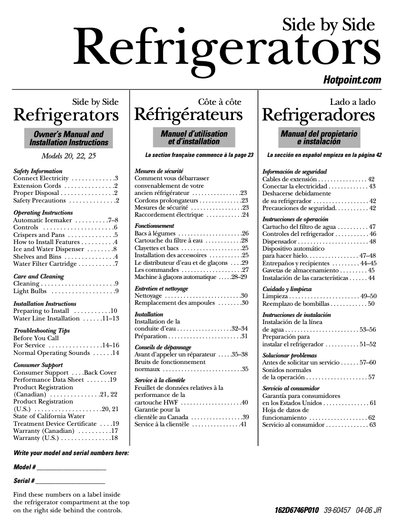 Page n°1 - Guide d'installation Hotpoint HSS22IFPWW