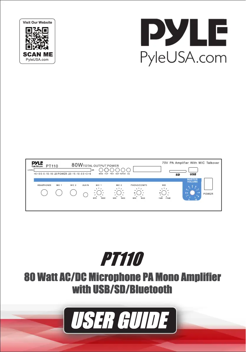 Page 1 de la notice Manuel utilisateur Pyle PT110