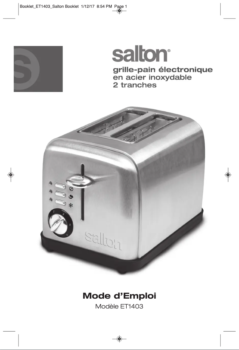 Page 1 de la notice Manuel utilisateur Salton ET1403B