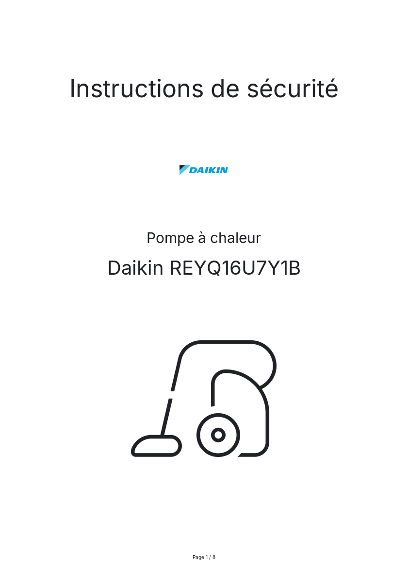 Page n°1 - Instructions de sécurité Daikin REYQ16U7Y1B