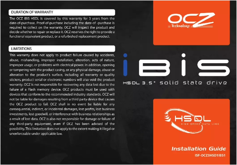Page 1 de la notice Manuel utilisateur OCZ Ibis