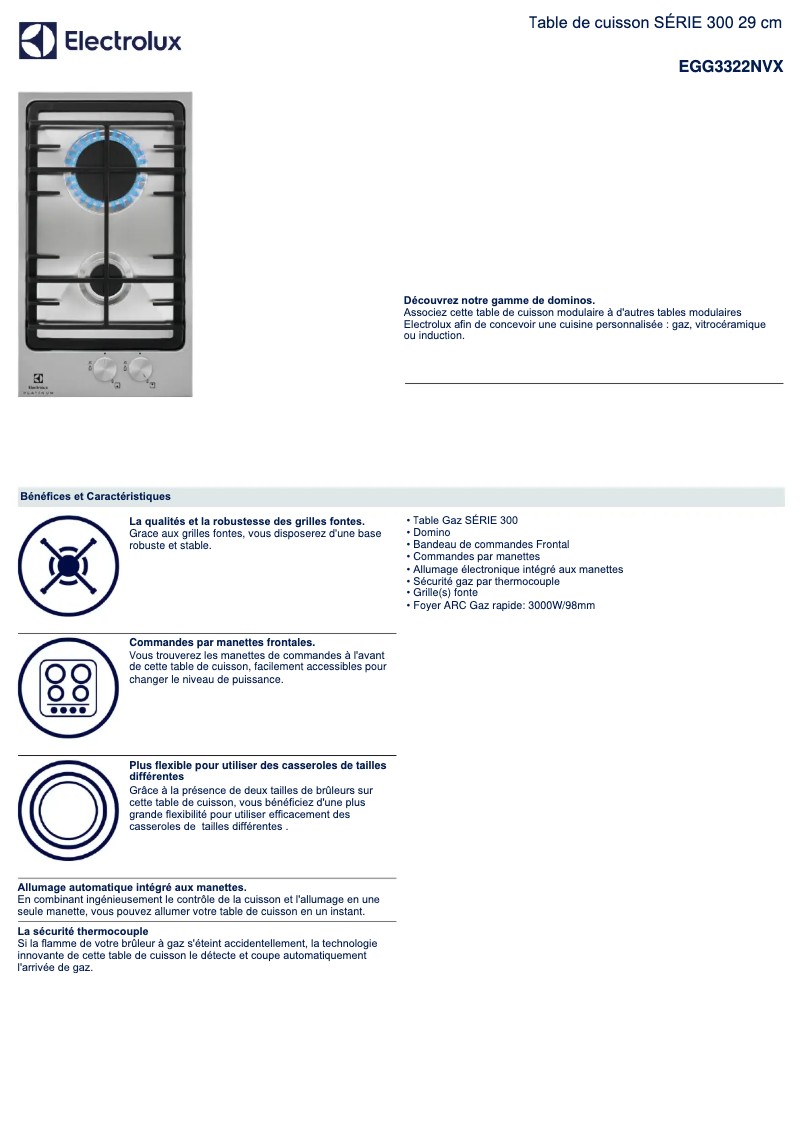 Page n°1 - Fiche technique Electrolux EGG3322NVX