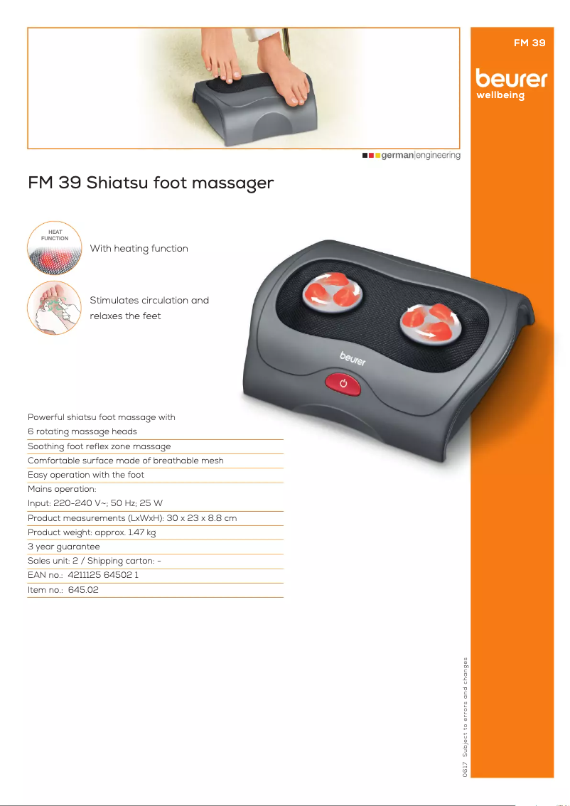 Page 1 de la notice Fiche technique Beurer FM 39
