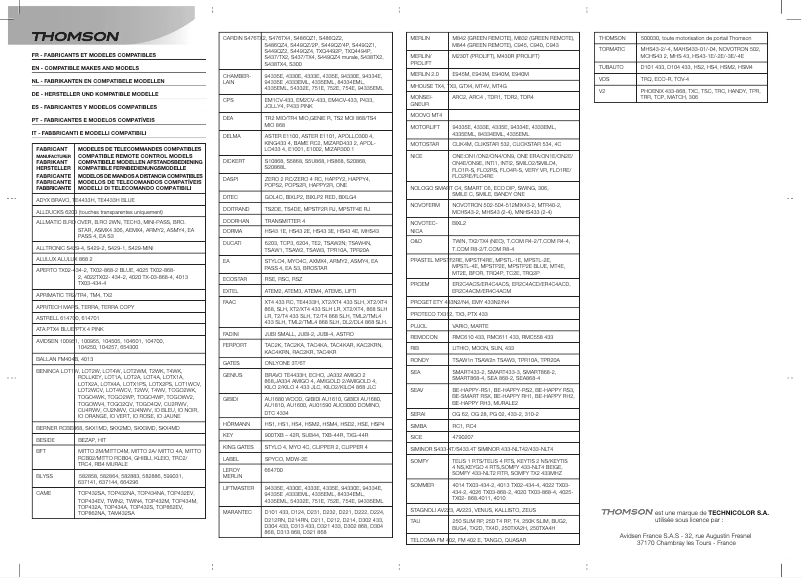 Page 1 de la notice Manuel utilisateur Thomson 500021