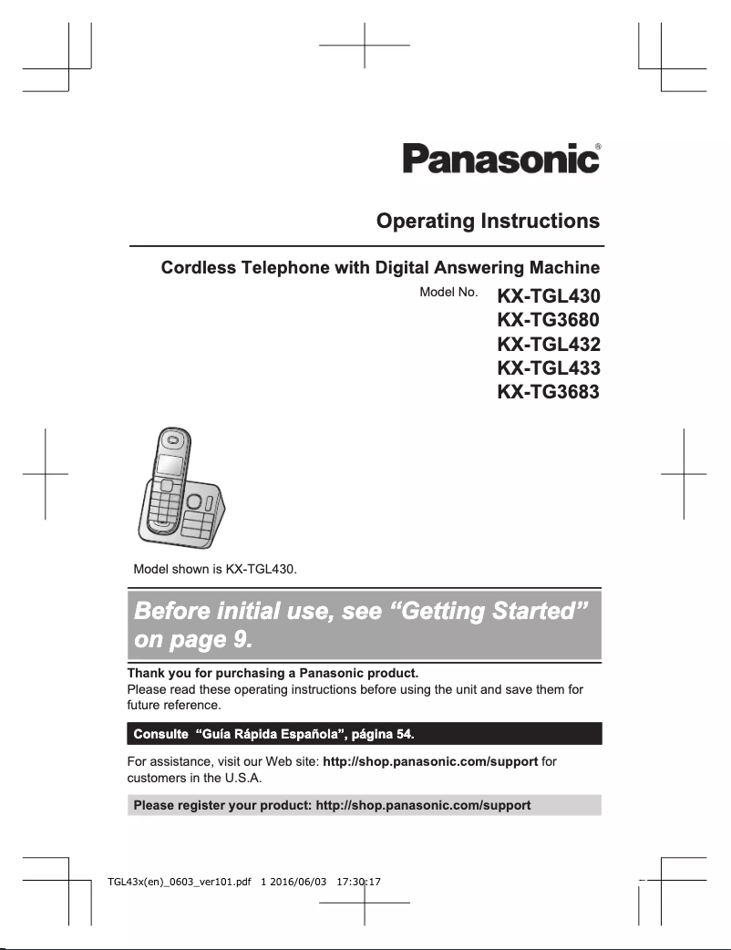 Page 1 de la notice Manuel utilisateur Panasonic KX-TG3680