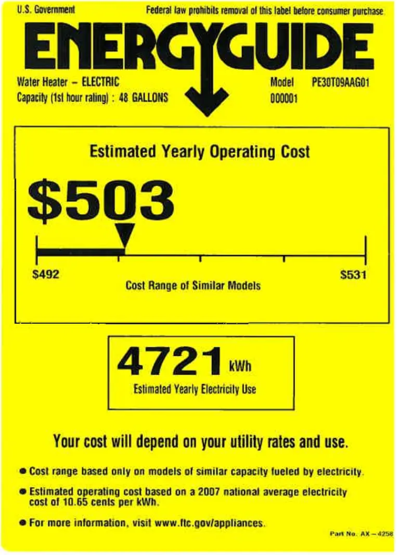 Página 1 del manual Etiqueta energética GE PE30T09AAG