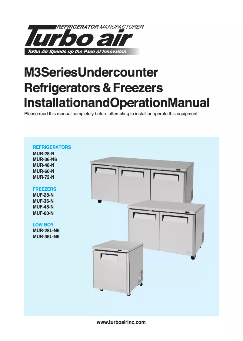 Página 1 del manual Guía de instalación Turbo air MUR-60