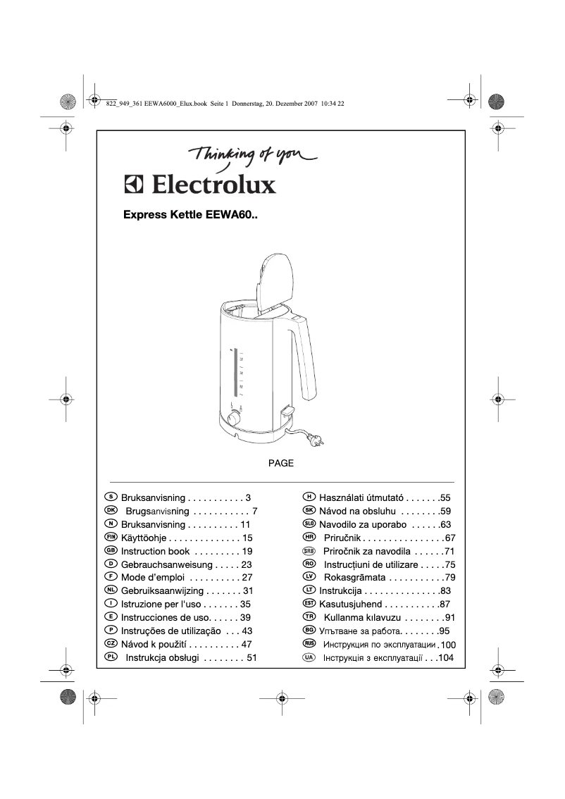 Page 1 de la notice Manuel utilisateur Electrolux EEWA 6000