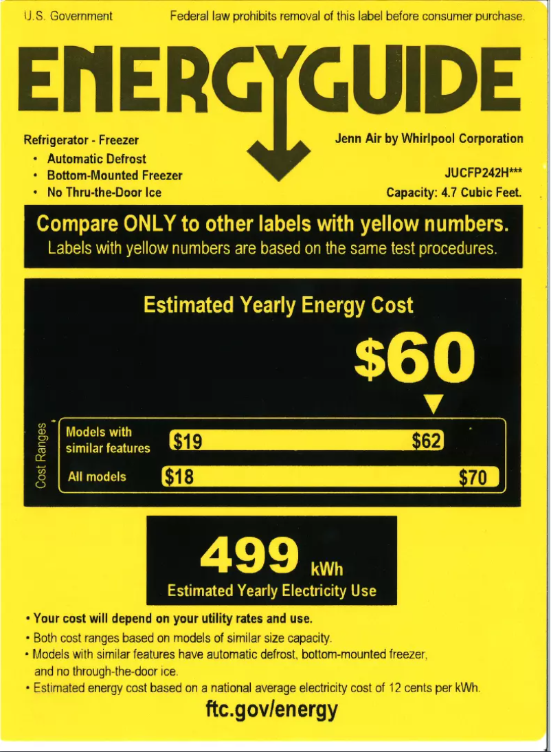 Page 1 de la notice Label énergétique JennAir JUCFP242HL