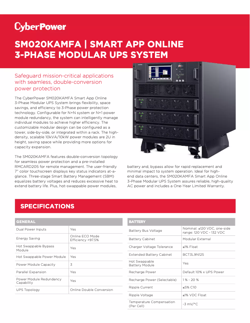 Página 1 del manual Ficha técnica CyberPower SM020KAMFA