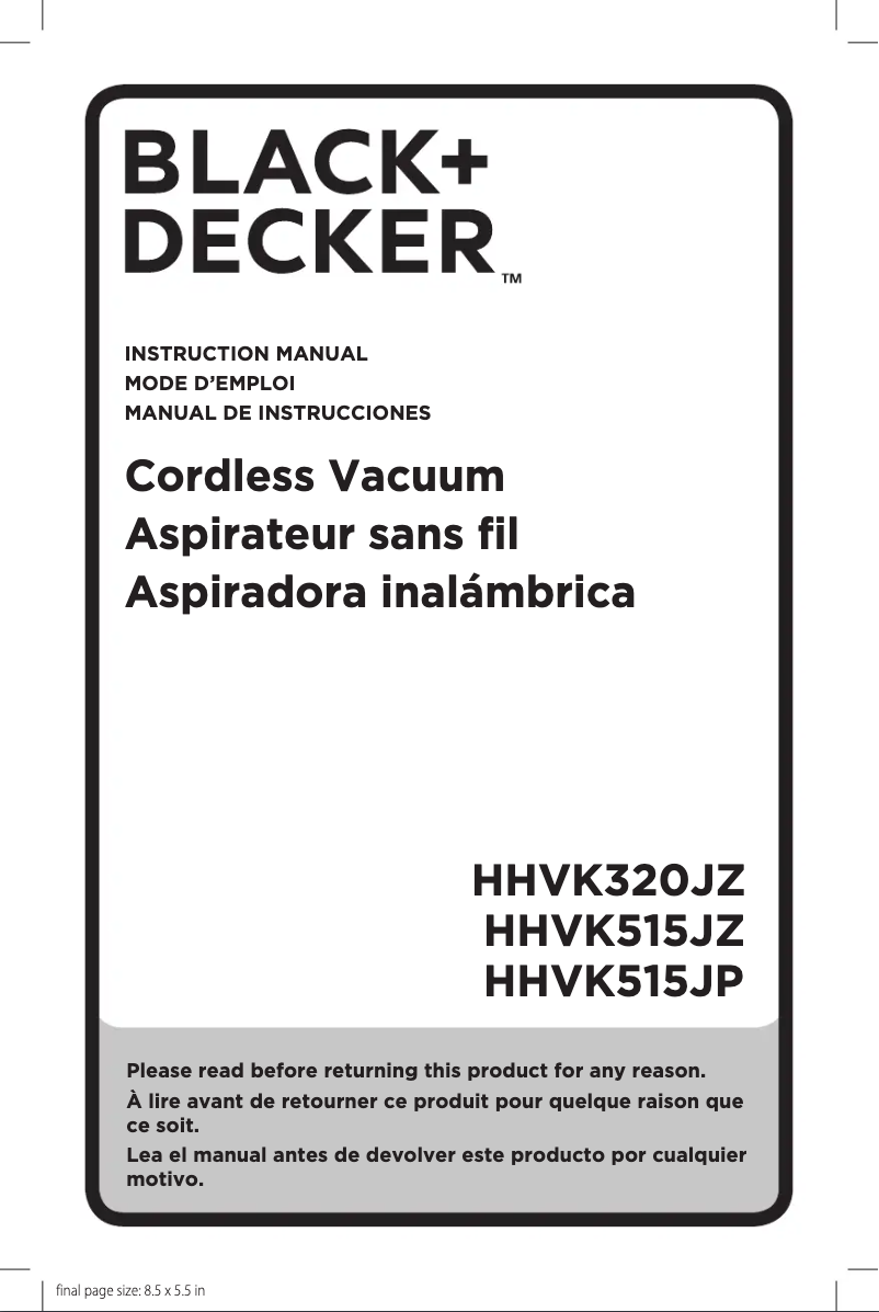 Page n°1 - Manuel utilisateur Black & Decker HHVK320JZ