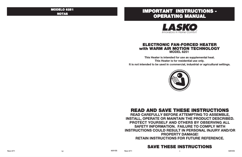 Page 1 de la notice Manuel utilisateur Lasko 6251