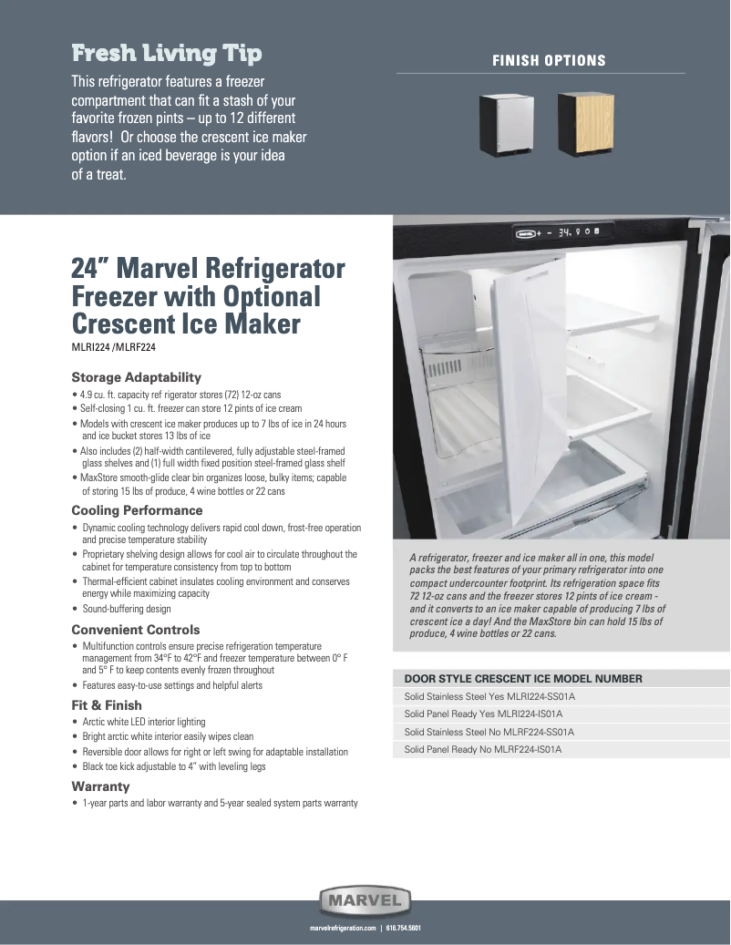 Page 1 de la notice Fiche technique Marvel MLRI224IS01A