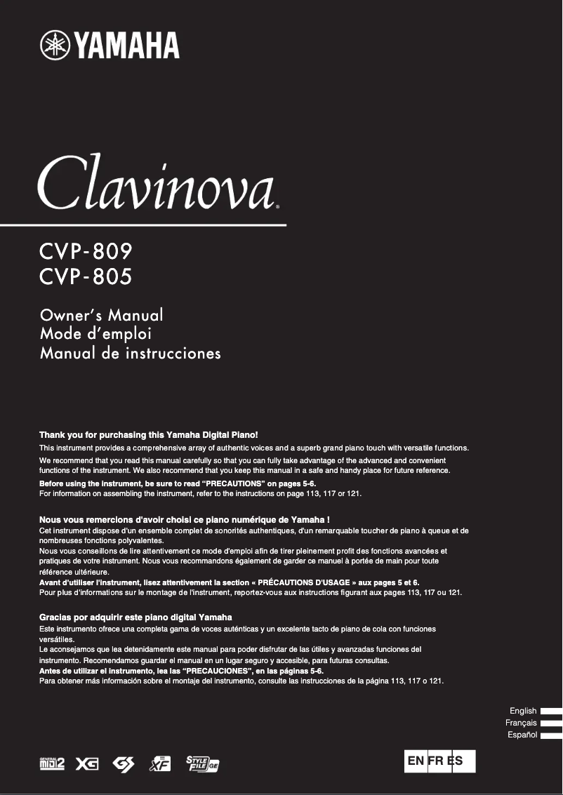 Page n°1 - Manuel utilisateur Yamaha Clavinova CVP-809