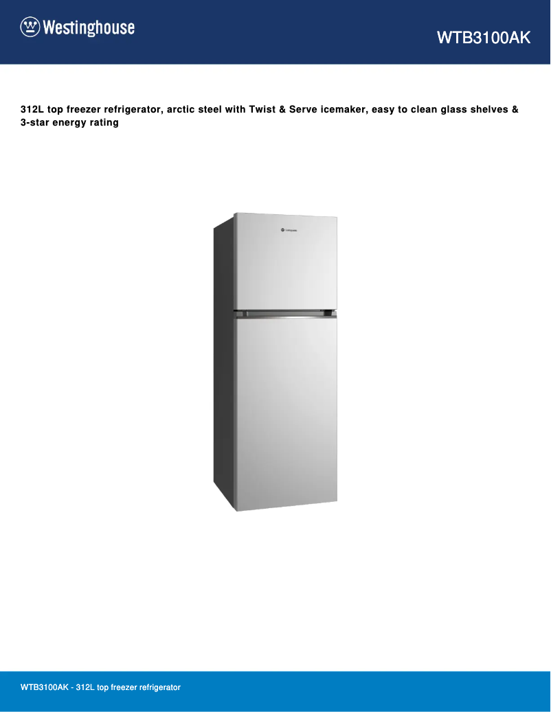 Page 1 de la notice Fiche technique Westinghouse WTB3100AK