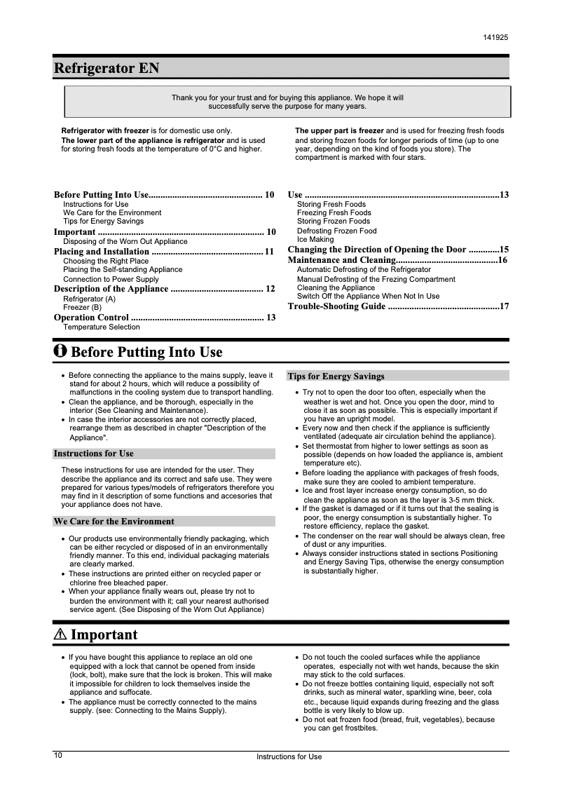 Page n°1 - Manuel utilisateur Gorenje R2746CLA