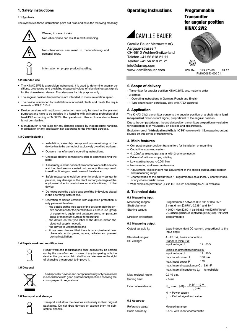 Page 1 de la notice Manuel utilisateur Gossen Metrawatt KINAX 2W2