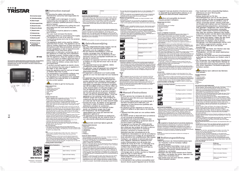 Page 1 de la notice Manuel utilisateur TriStar OV-1456