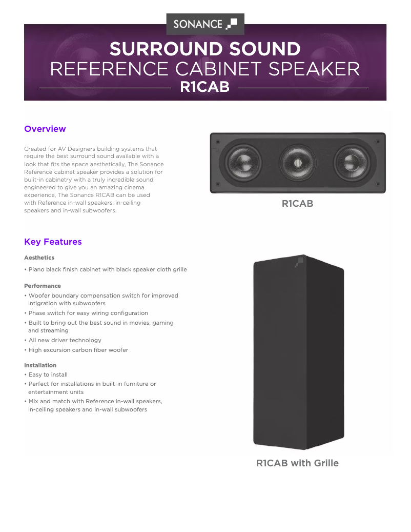 Page 1 de la notice Fiche technique Sonance Cabinet LCR