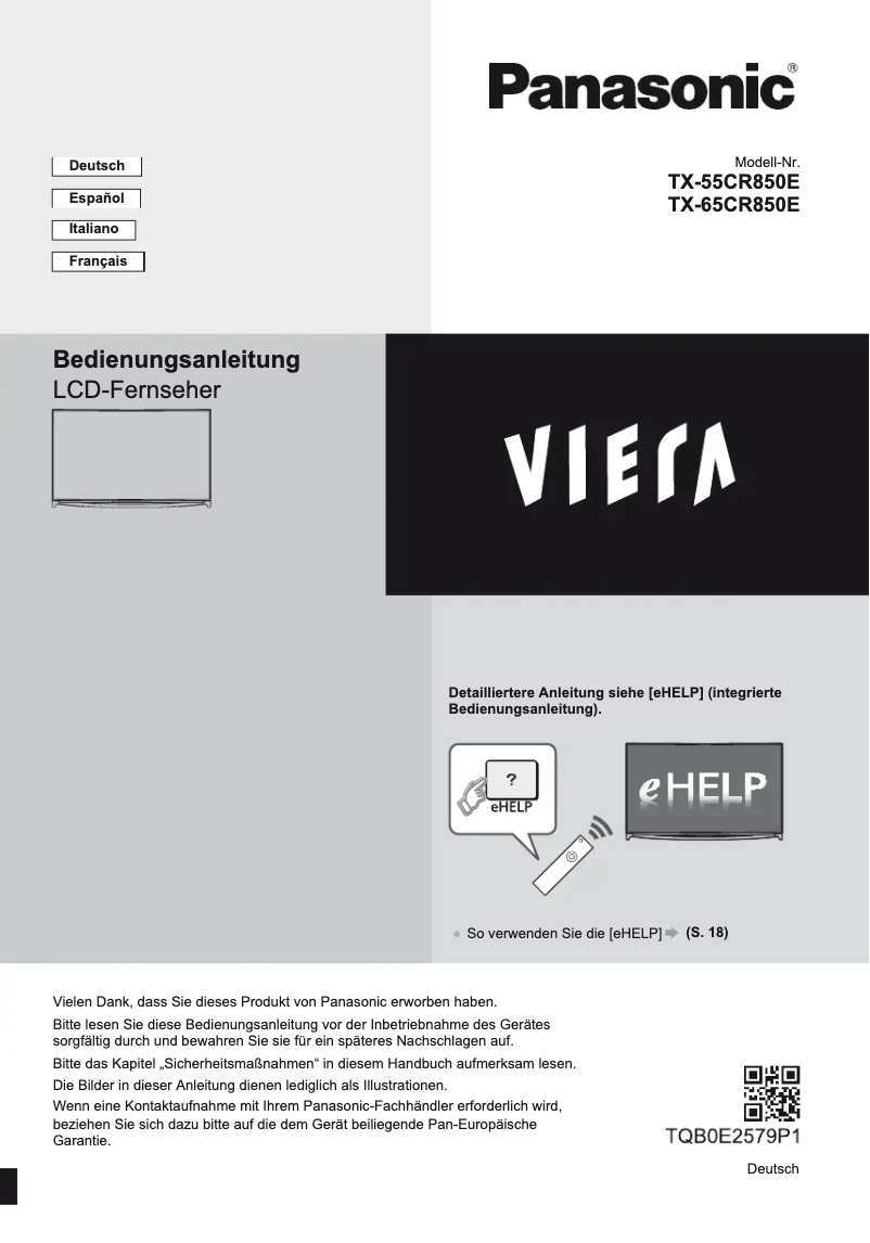 Page 1 de la notice Guide de démarrage rapide Panasonic TX-55CR850E