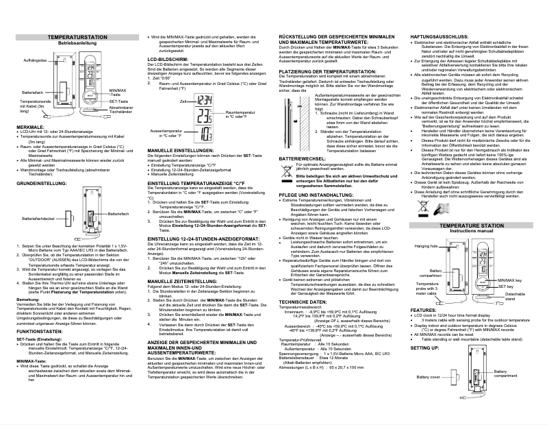 Page 1 de la notice Manuel utilisateur Techno Line WS 7033