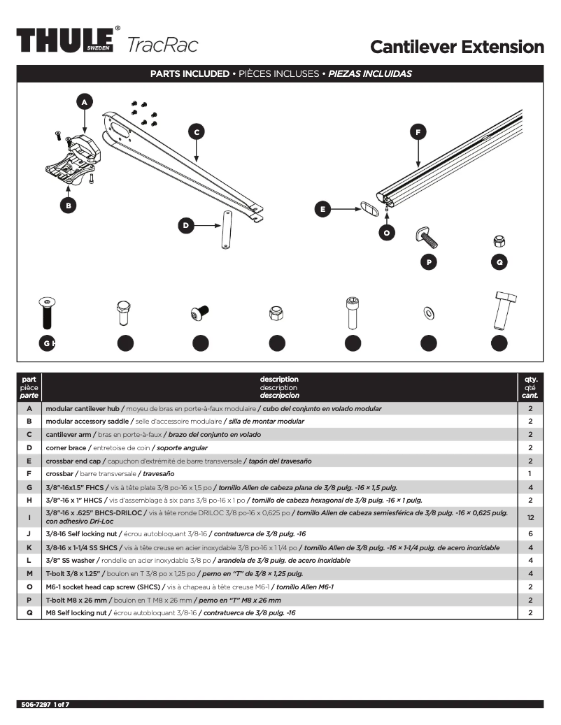 Page 1 de la notice Manuel utilisateur Thule TracRac Cantilever Extension