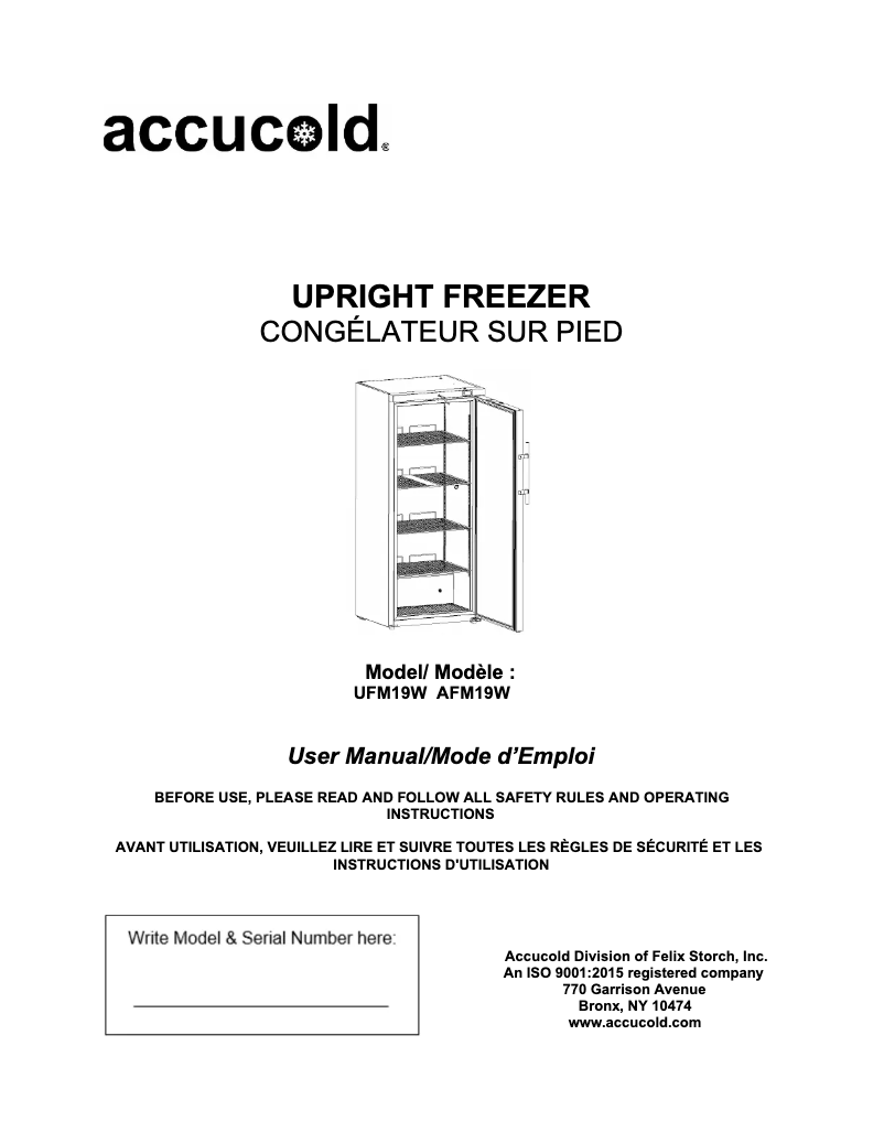 Page 1 de la notice Manuel utilisateur Accucold UFM19W