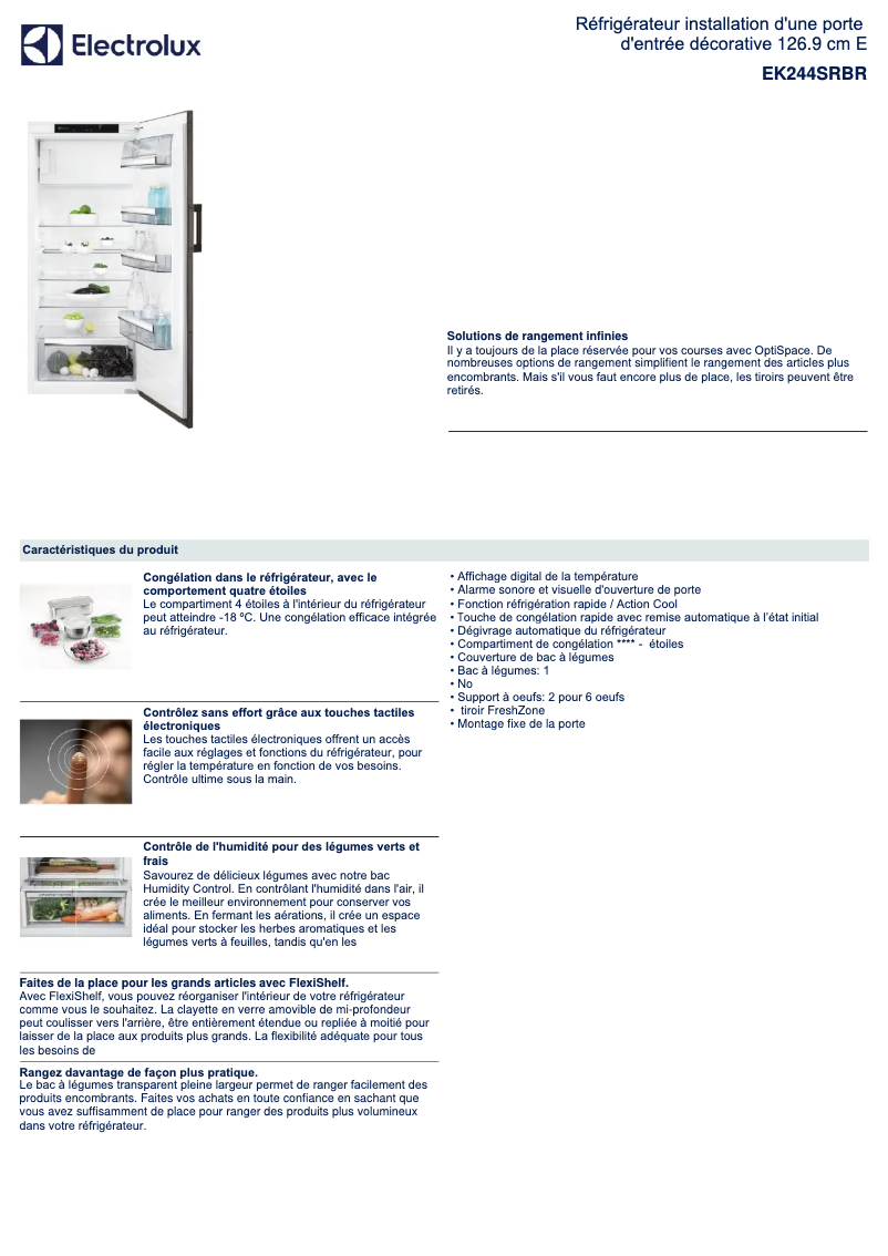 Page 1 de la notice Fiche technique Electrolux EK244SRBR
