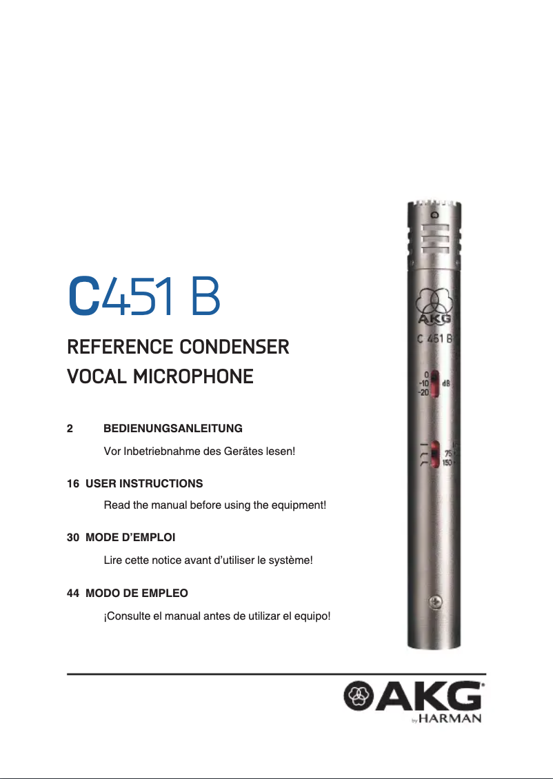 Page n°1 - Manuel utilisateur AKG C451 B