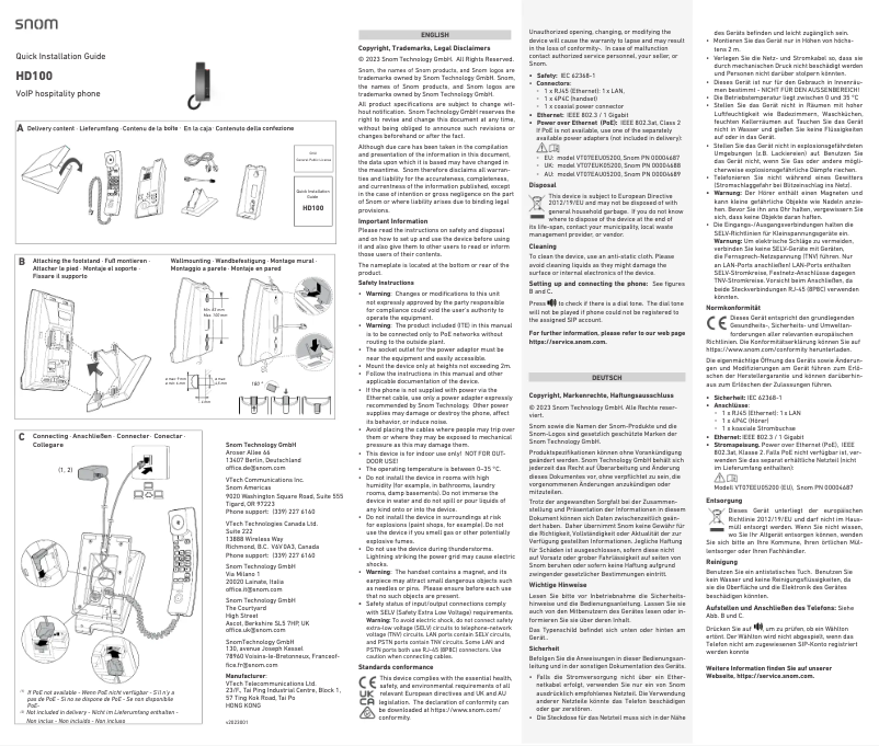 Page 1 de la notice Manuel utilisateur Snom HD1