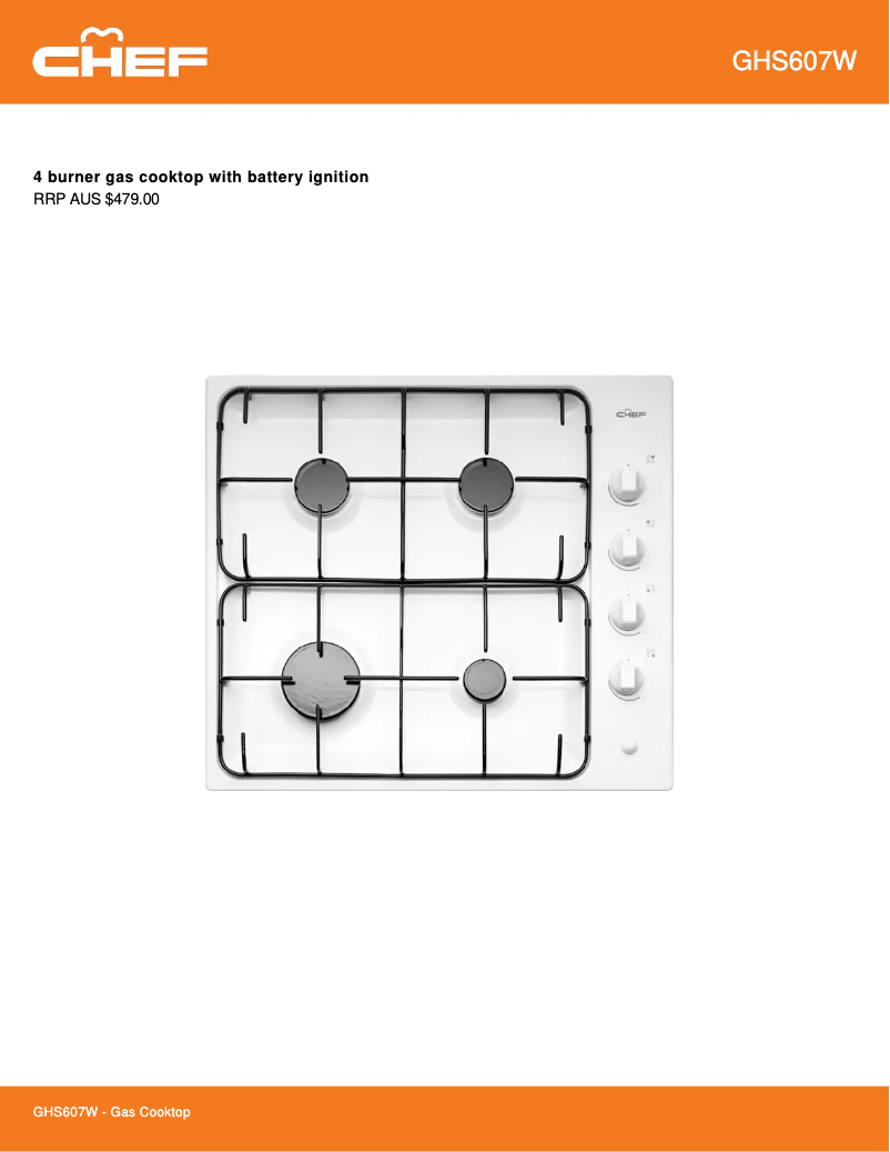 Page 1 de la notice Fiche technique Chef GHS607W