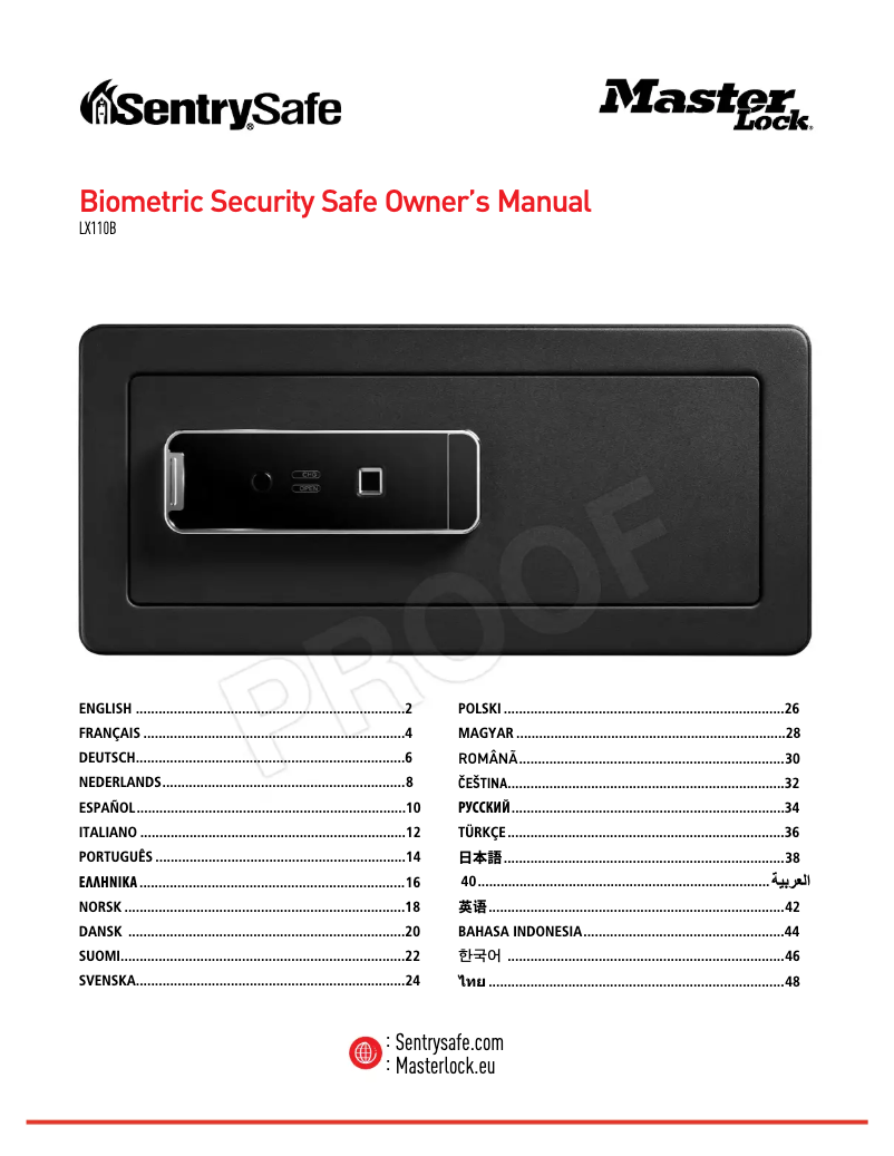 Image de la première page du manuel de l'appareil Biometric Security Safe LX110B
