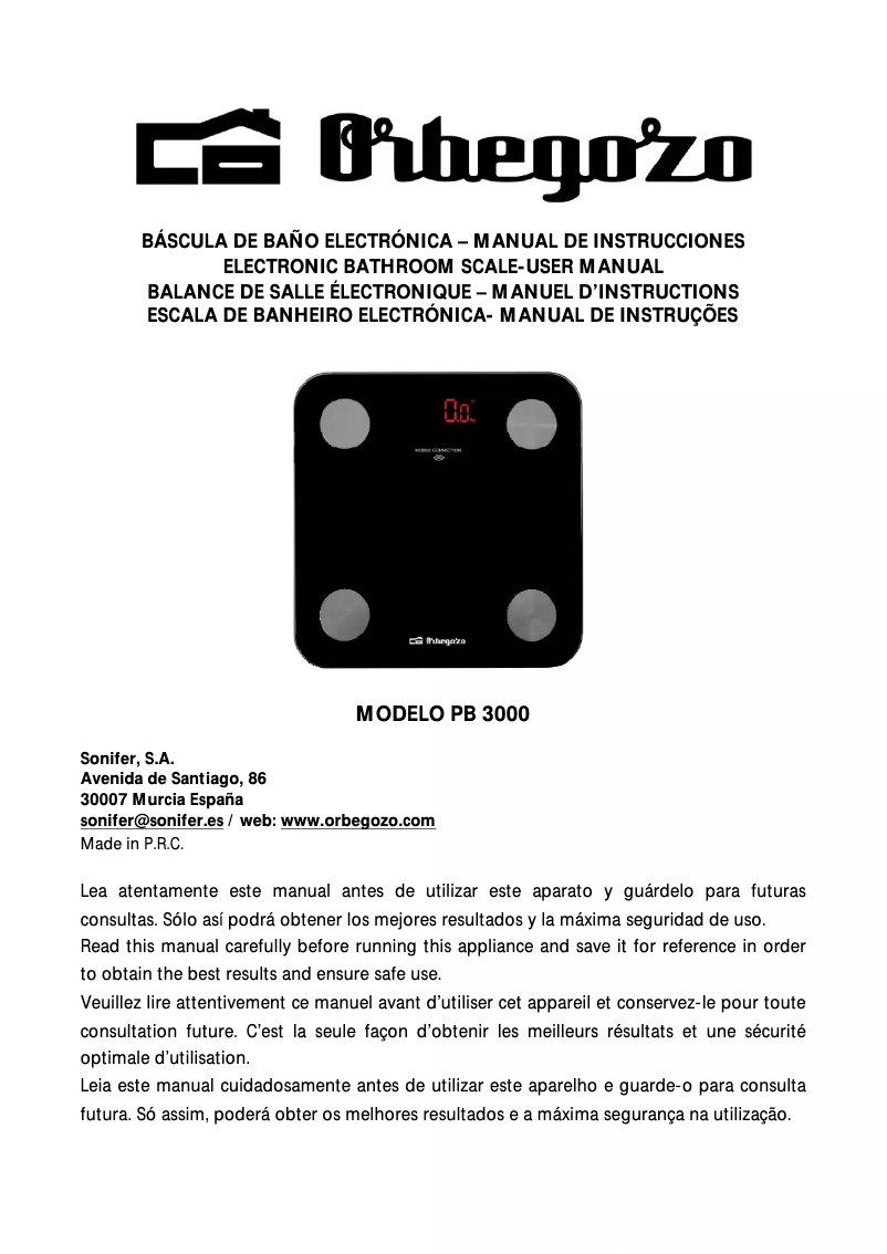 Imagen de la primera página del manual del dispositivo PB 3000