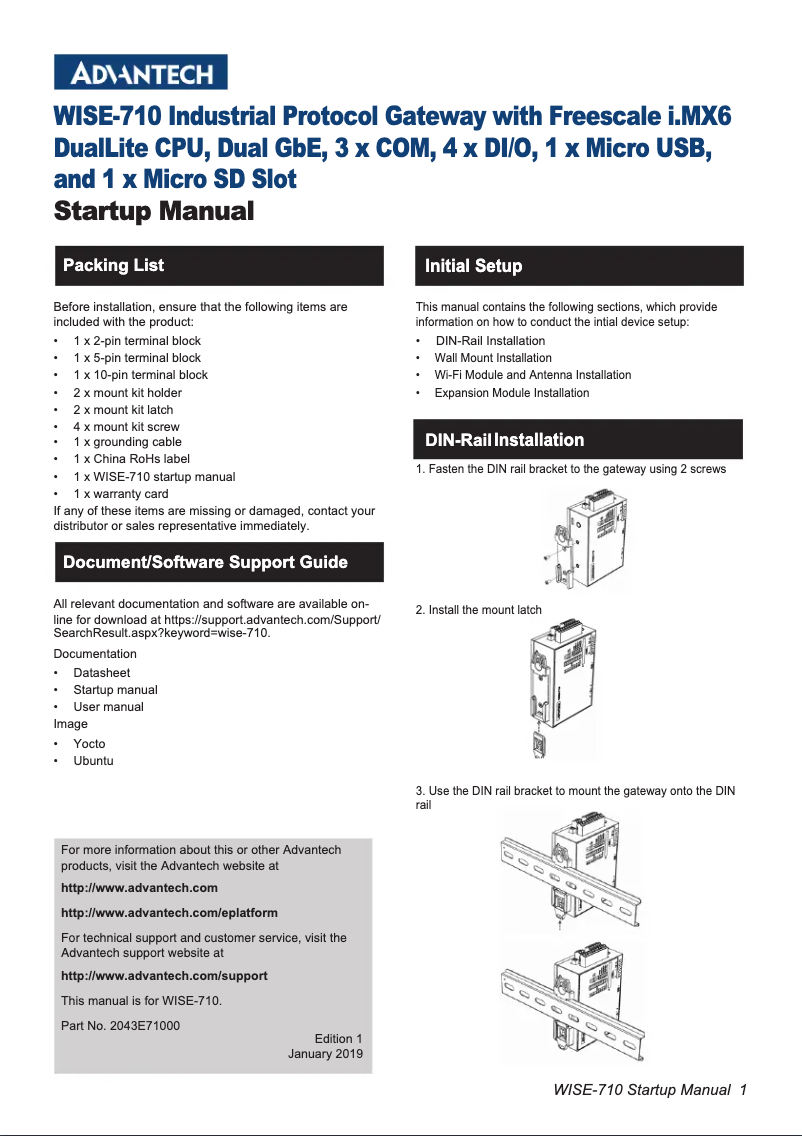 Page 1 de la notice Manuel utilisateur Advantech WISE-710