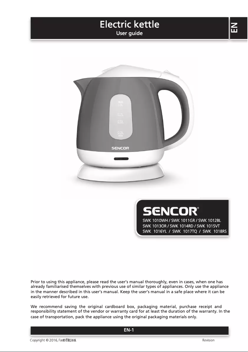 Page n°1 - Manuel utilisateur Sencor SWK 1012BL