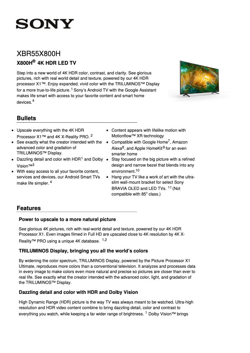 Image de la première page du manuel de l'appareil XBR55X800H